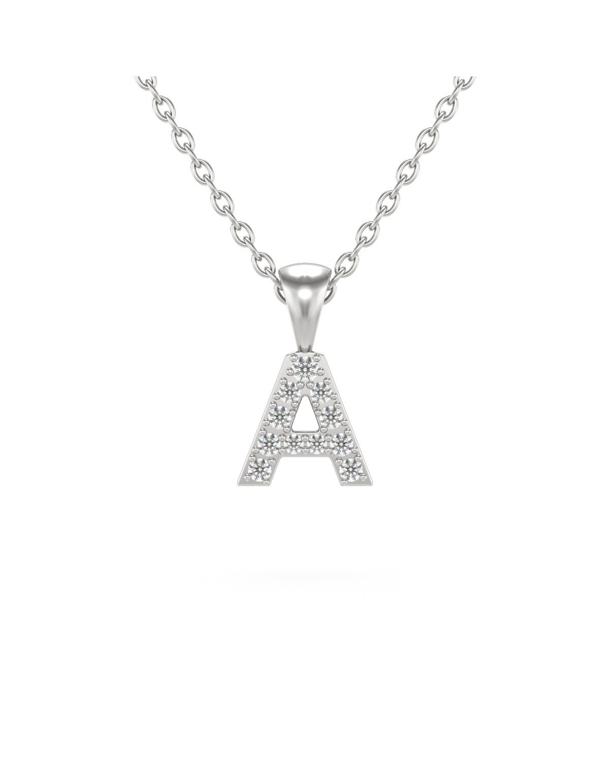 Collier Pendentif Lettre A Or Blanc Diamant Chaine Or incluse 0.72grs