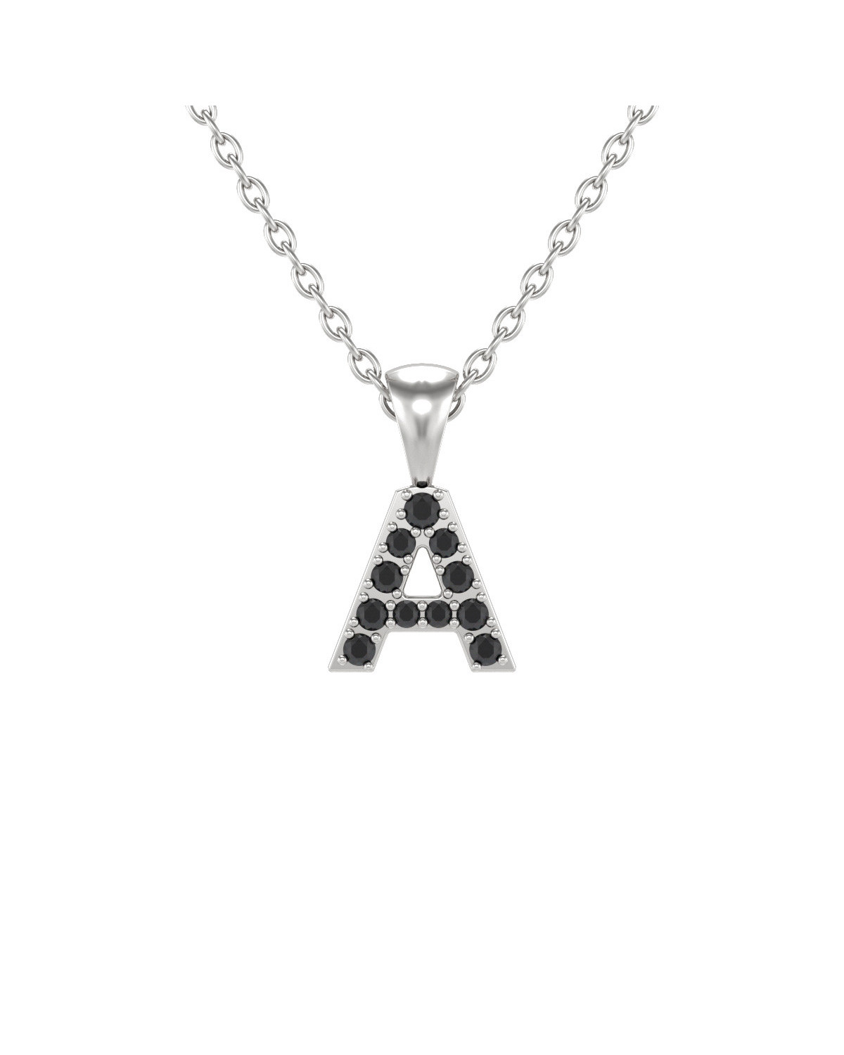 Collier Pendentif Lettre A Diamant Noir Chaine Argent 925 incluse 0.72grs