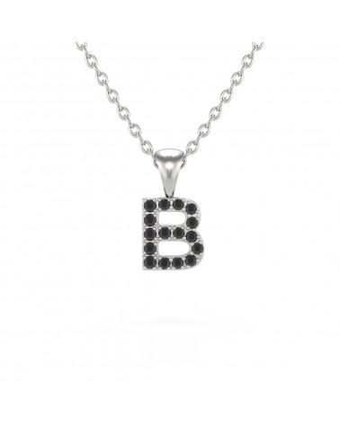 Collier Pendentif Lettre B Diamant Noir Chaine Argent 925 incluse 0.72grs