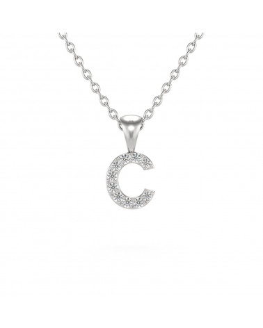 Collier Pendentif Lettre C Diamant Chaine Argent 925 incluse 0.72grs