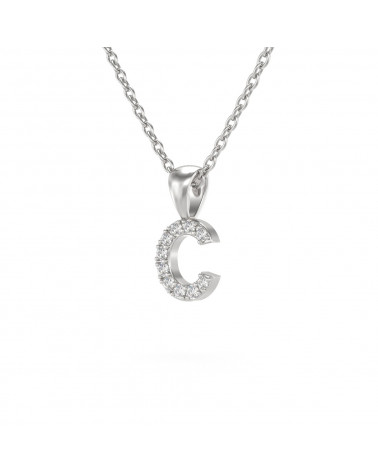 Collier Pendentif Lettre C Diamant Chaine Argent 925 incluse 0.72grs