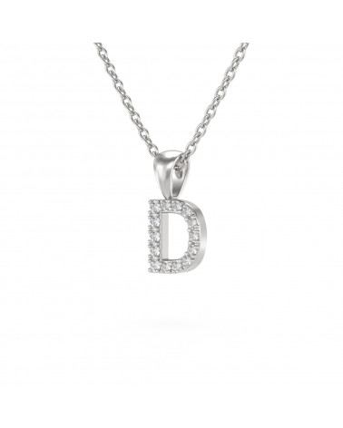 Collier Pendentif Lettre D Diamant Chaine Argent 925 incluse 0.72grs