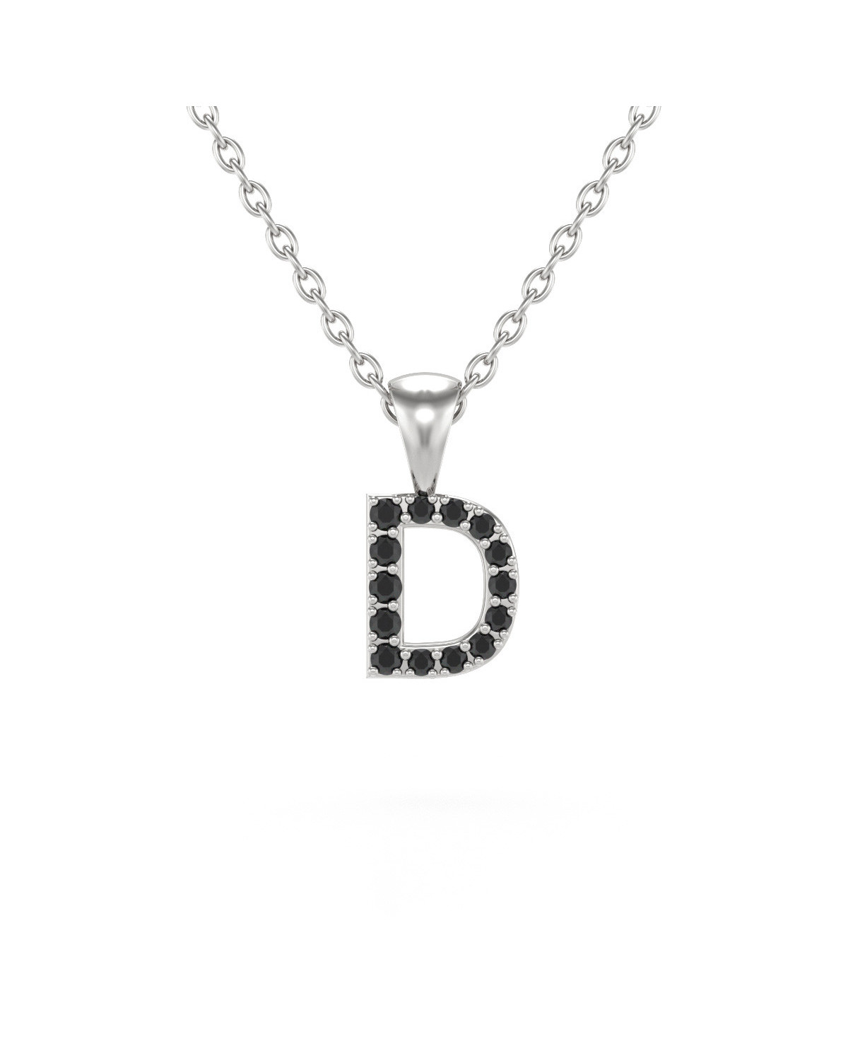 Collier Pendentif Lettre D Or Blanc Diamant Noir Chaine Or incluse 0.72grs