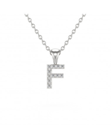 Collier Pendentif Lettre F Or Blanc Diamant Chaine Or incluse 0.72grs
