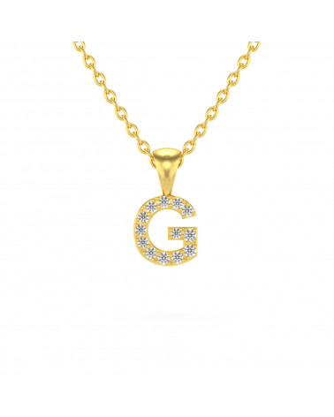 Collier Pendentif Lettre G Or Jaune Diamant Chaine Or incluse 0.72grs