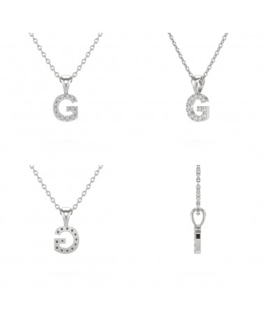 Collier Pendentif Lettre G Or Blanc Diamant Chaine Or incluse 0.72grs