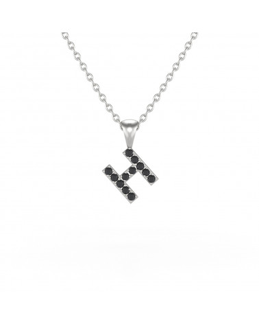 Collier Pendentif Lettre H Diamant Noir Chaine Argent 925 incluse 0.72grs