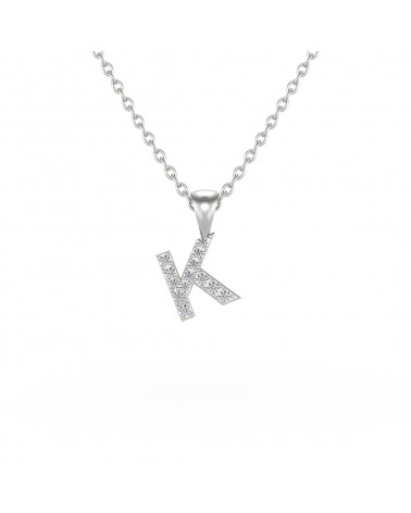 Collier Pendentif Lettre K Diamant Chaine Argent 925 incluse 0.72grs