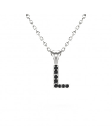 Collier Pendentif Lettre L Diamant Noir Chaine Argent 925 incluse 0.72grs
