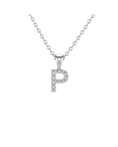Collier Pendentif Lettre P Diamant Chaine Argent 925 incluse 0.72grs