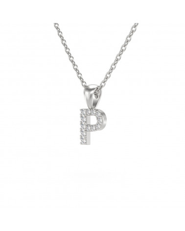 Collier Pendentif Lettre P Diamant Chaine Argent 925 incluse 0.72grs