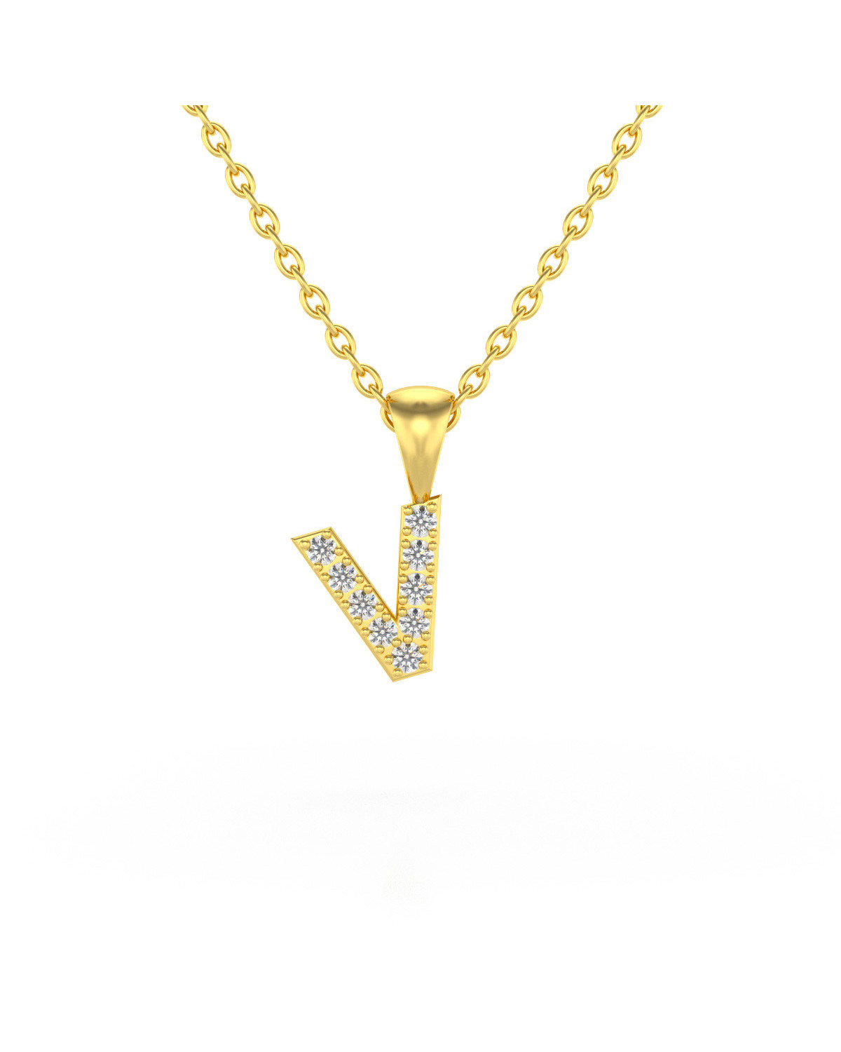 Collier Pendentif Lettre V Or Jaune Diamant Chaine Or incluse 0.72grs
