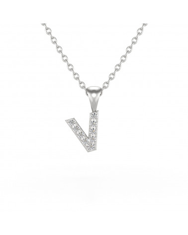 Collier Pendentif Lettre V Diamant Chaine Argent 925 incluse 0.72grs