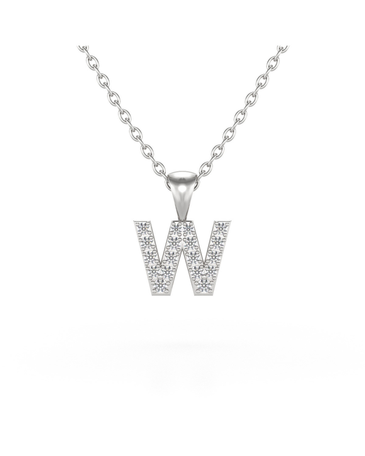 Collier Pendentif Lettre W Diamant Chaine Argent 925 incluse 0.72grs