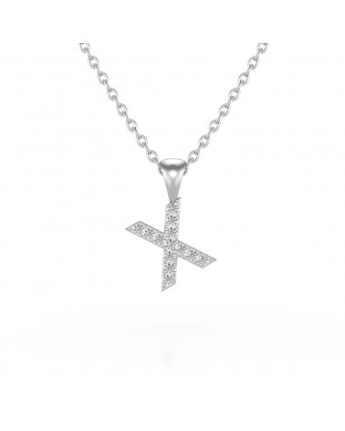 Collier Pendentif Lettre X Diamant Chaine Argent 925 incluse 0.72grs