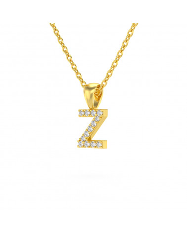Collier Pendentif Lettre Z Or Jaune Diamant Chaine Or incluse 0.72grs
