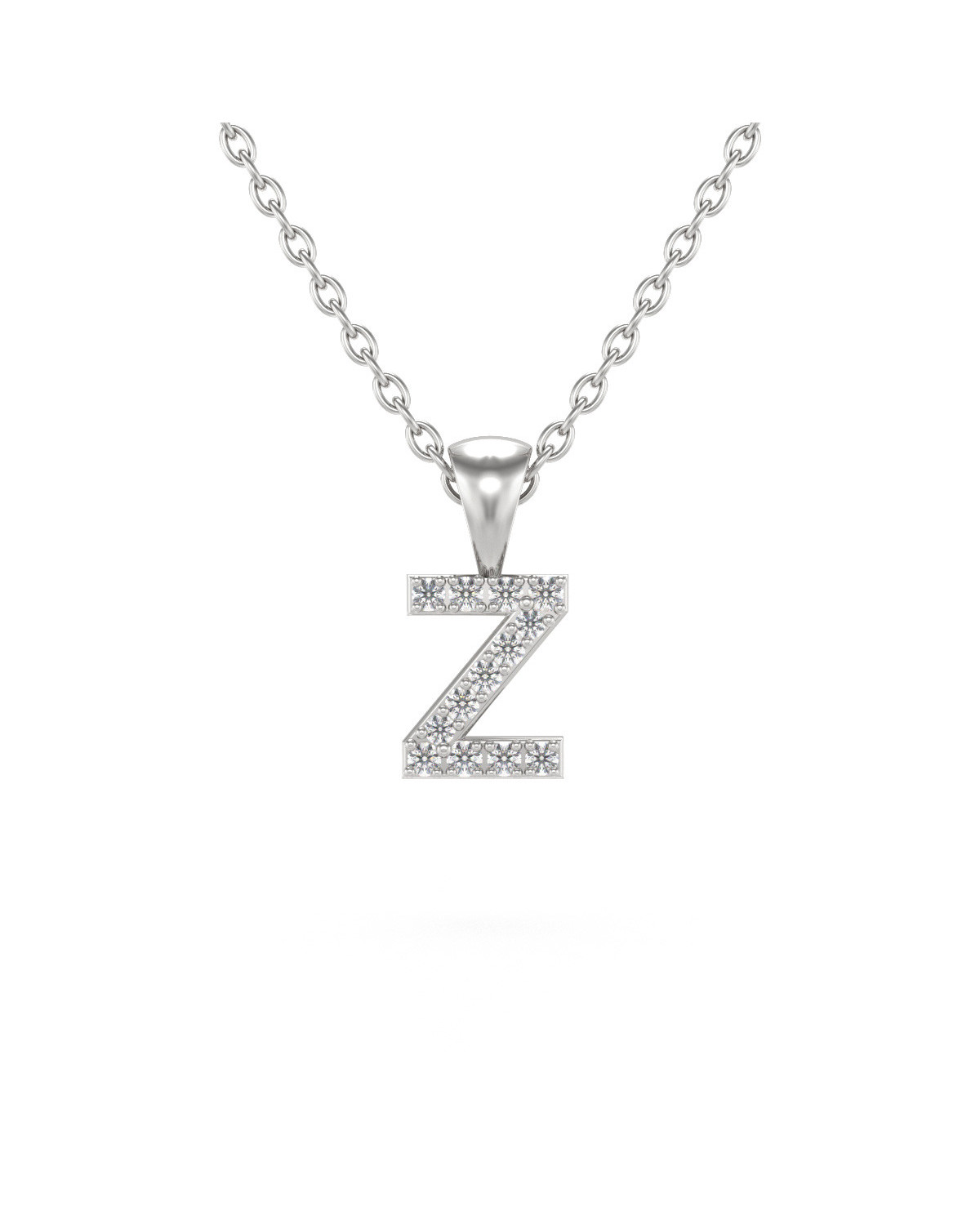 Collier Pendentif Lettre Z Or Blanc Diamant Chaine Or incluse 0.72grs