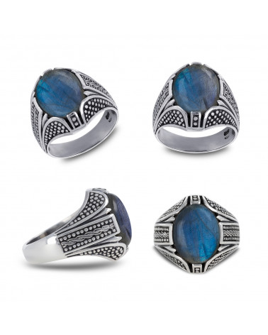 Anello biker in labradorite in argento sterling