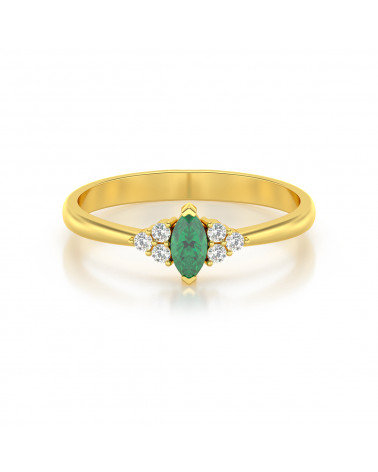 Anillo Abril en oro amarillo de 18K con esmeralda marquesa de 0,45 quilates y diamantes - Joya de lujo artesanal