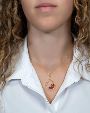 14K Gold Ruby Diamonds Necklace Pendant Gold Chain included