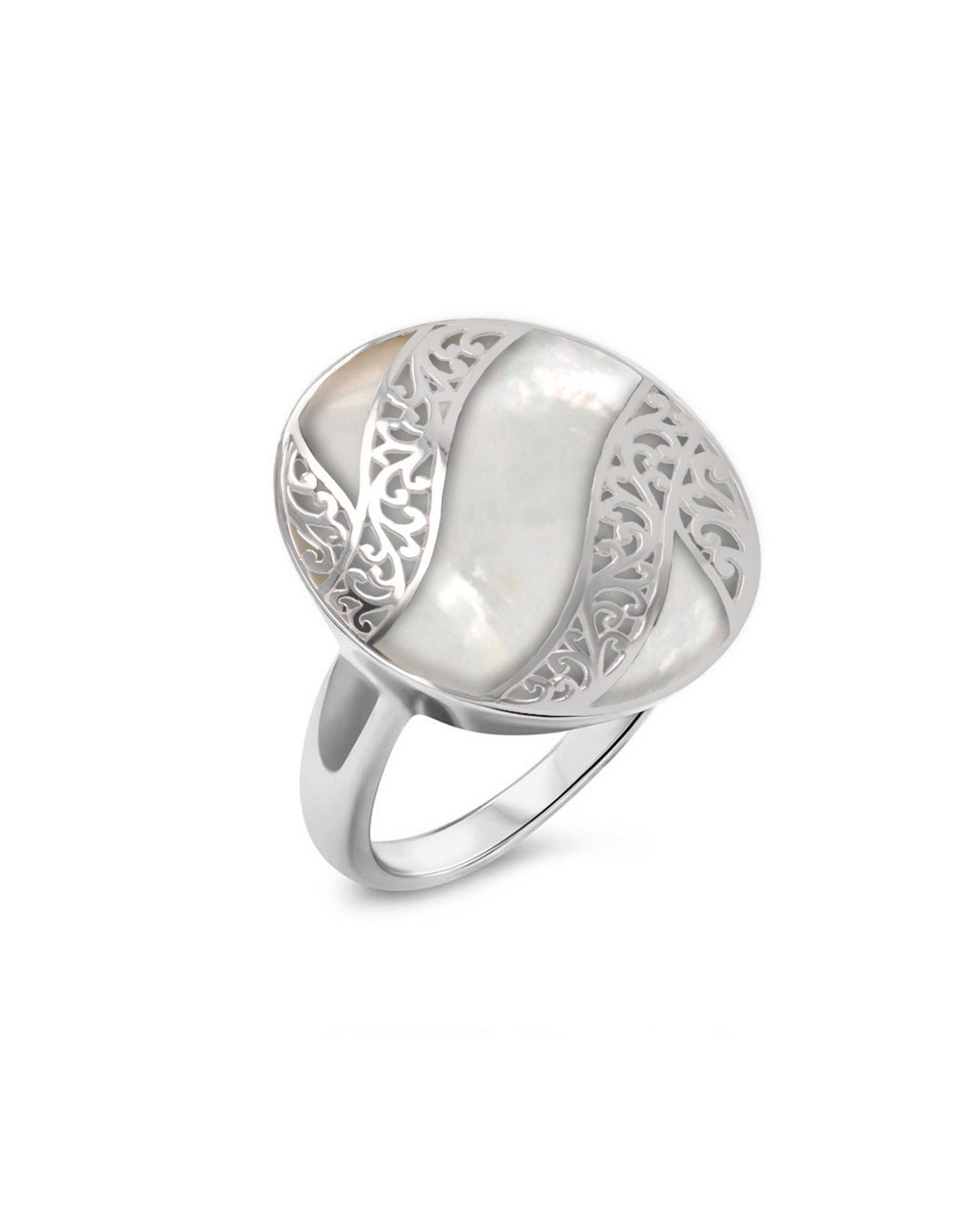 925 Sterling Silver White Mother-of-pearl Oval Shape Ring
