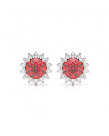 Boucles d'oreille Rubis et Diamants sur Argent 925 2.61grs