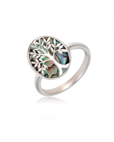 925 Sterling Silver Abalone Mother-of-pearl Tree of Life Ring
