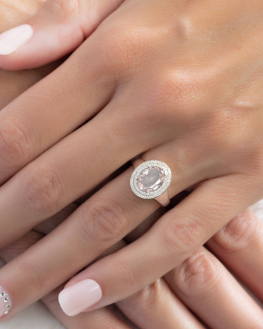 925 Silver Morganite Diamonds Ring