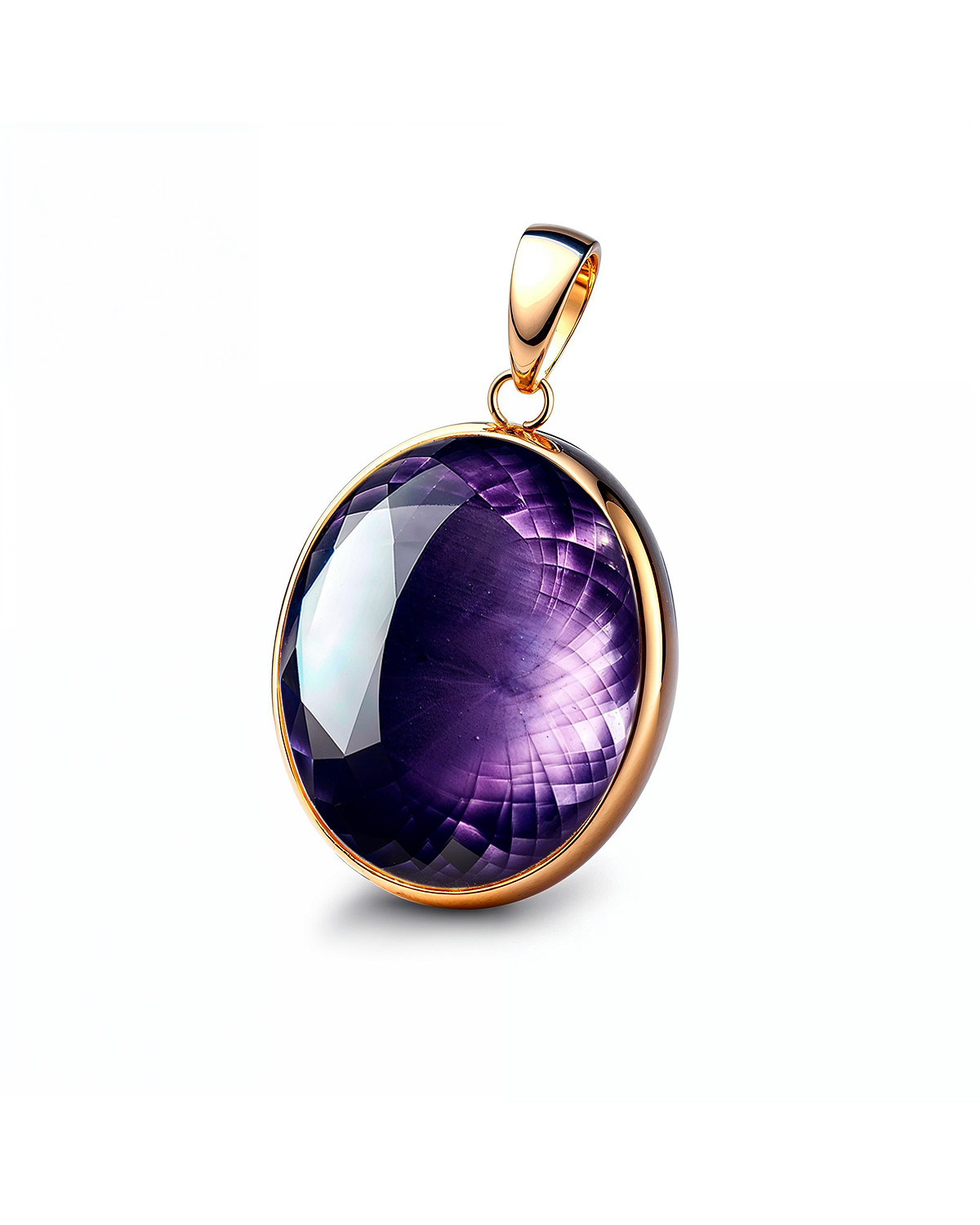 Oval Amethyst Pendant 25 mm x 20 mm set in 925 Sterling Silver with 18-carat fine gold plating