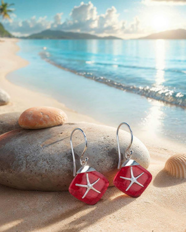 Seestern-Ohrringe aus rotem Korallen in 925er Silber