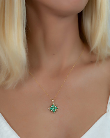 14K Gold Emerald Diamonds Necklace Pendant Gold Chain included