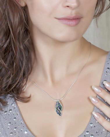 Abalone Mother of Pearl Leaf Pendant worn - Elegant everyday jewelry - Perfect size