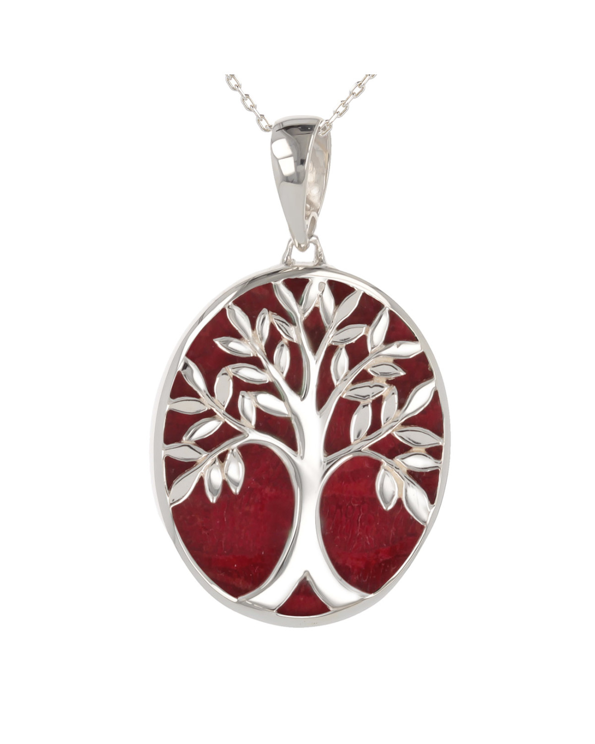 925 Sterlingsilber Koralle Baum des Lebens Ovale Form Anhänger