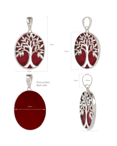 Colgante Coral Árbol de la vida Forma Oval Plata de Ley 925