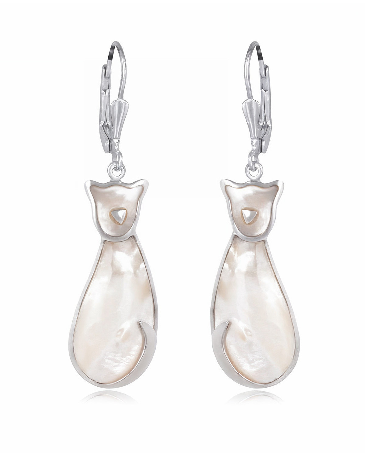 925 Sterling Silver White Mother-of-pearl Cat Earrings