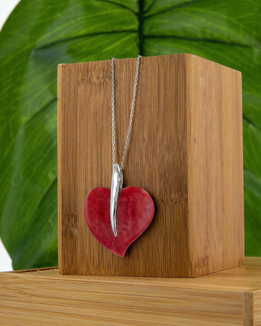 Pendente Corallo Forma Cuore Argento Massiccio 925