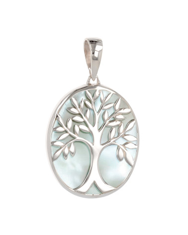 Pendentif Arbre de Vie en Nacre Blanche et Argent 925 - Modèle Magnolia