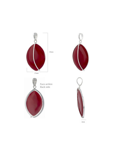Détails du serti et finitions du pendentif corail rouge