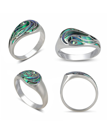 925 Silberring mit Abalone-Muschel und Wellenmuster - Nerida