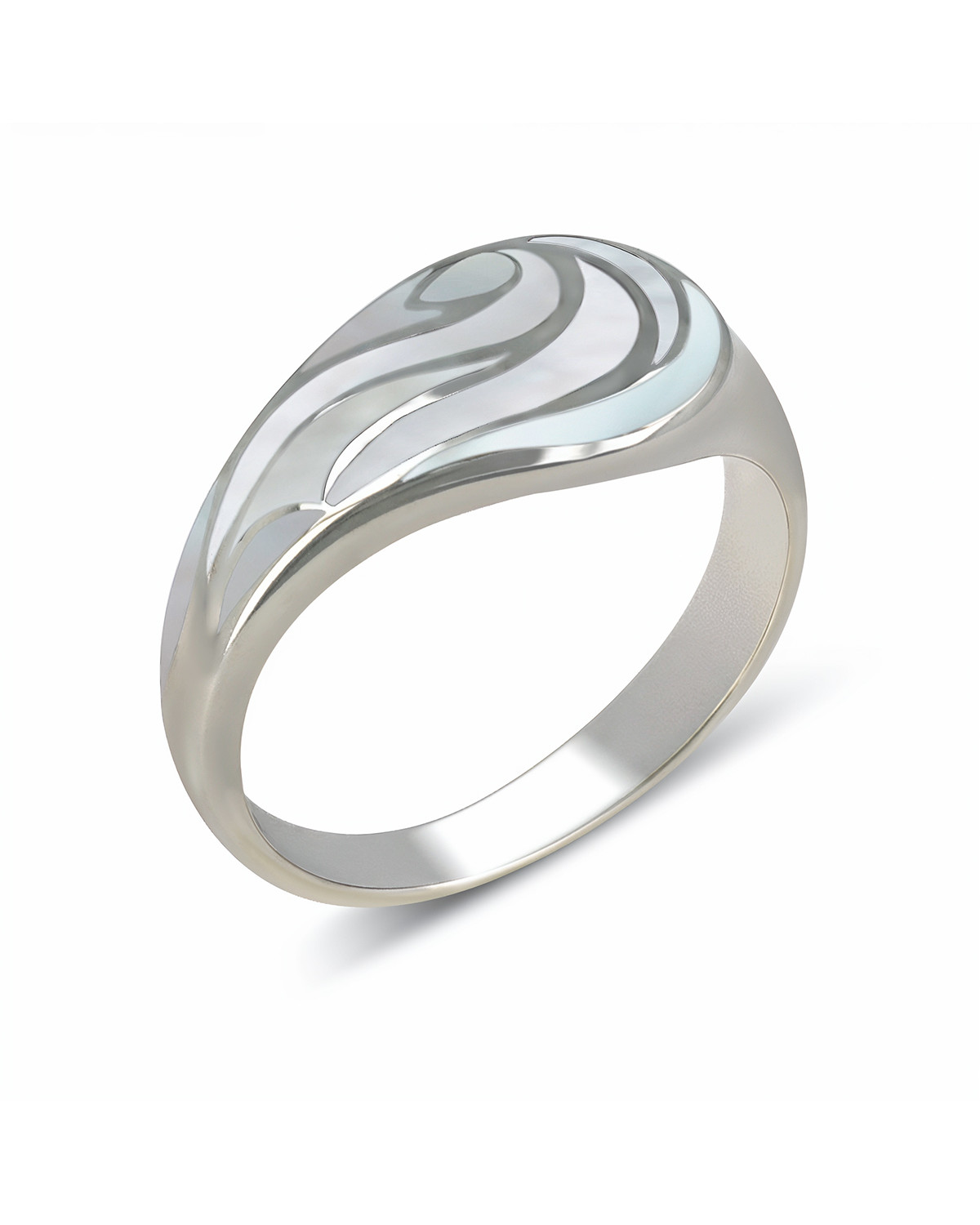 925 Sterling Silver Ring with White Mother-of-Pearl and Wave Pattern - Nerida