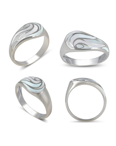 925 Sterling Silver Ring with White Mother-of-Pearl and Wave Pattern - Nerida