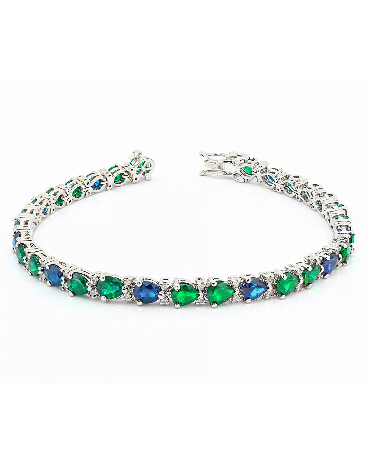 Bracciale in Argento 925 Rodiato con Smeraldi e Zaffiri - Modello Annie