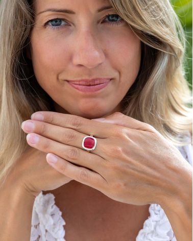 Anillo de Plata 925 con Coral Rojo - Maristella
