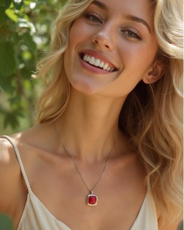 Pendentif Séléna Porté - Bijou Nacre Blanche sur Décolleté - Style Minimaliste Féminin