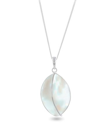 White Mother of Pearl Leaf Pendant in 925 Silver with 45 cm Chain - Séléna Collection - Elegant Jewelry