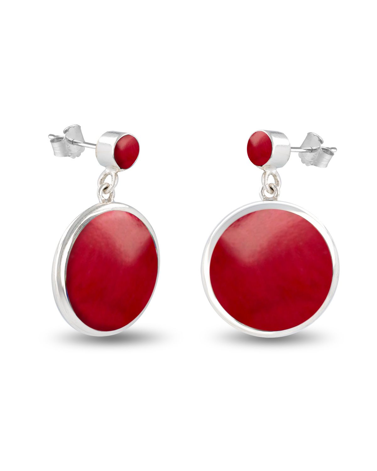 Boucles d'Oreilles en Corail Rouge et Argent 925 - Nael