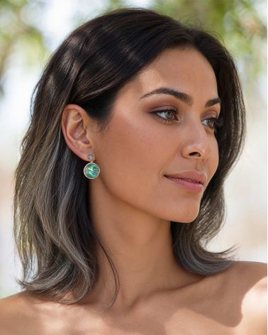 White mother-of-pearl ethnic earrings set in 925 silver