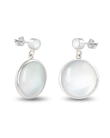 White mother-of-pearl ethnic earrings set in 925 silver