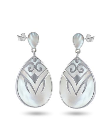 White mother-of-pearl ethnic earrings set in 925 silver