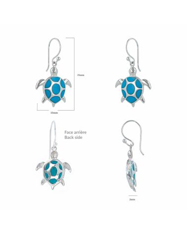 Boucles d'Oreilles Tortue en Turquoise et Argent 925 - HONU